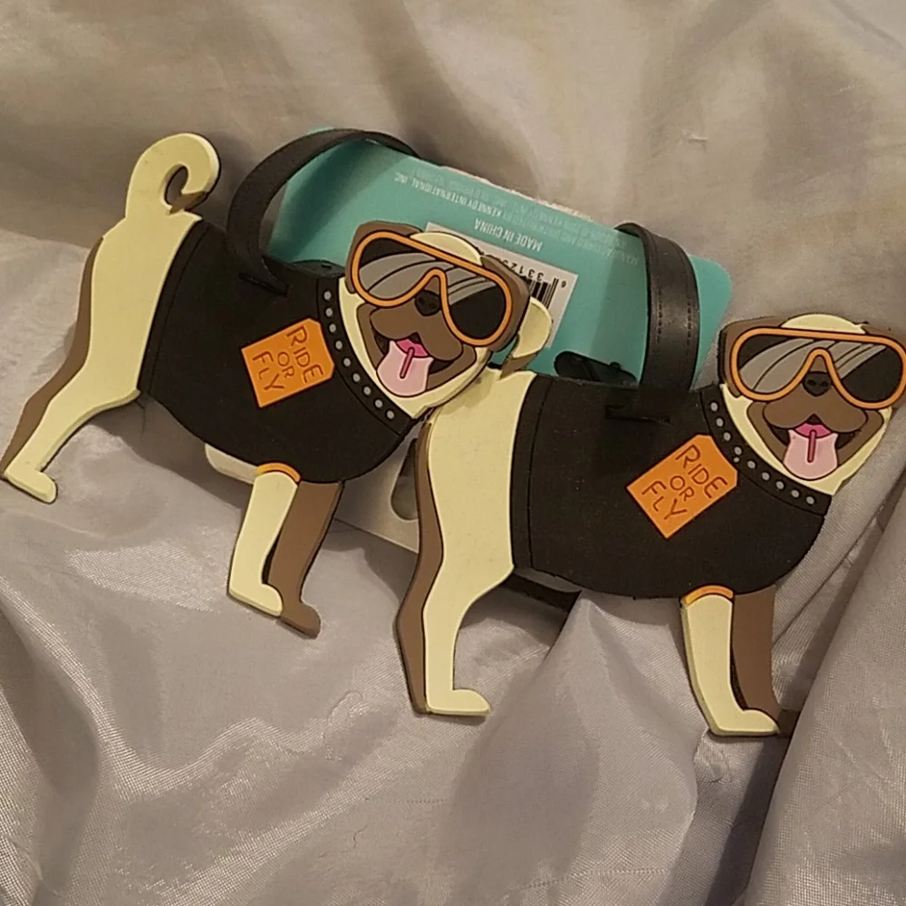 Luggage tag 2pk set pug fly or ride new on card